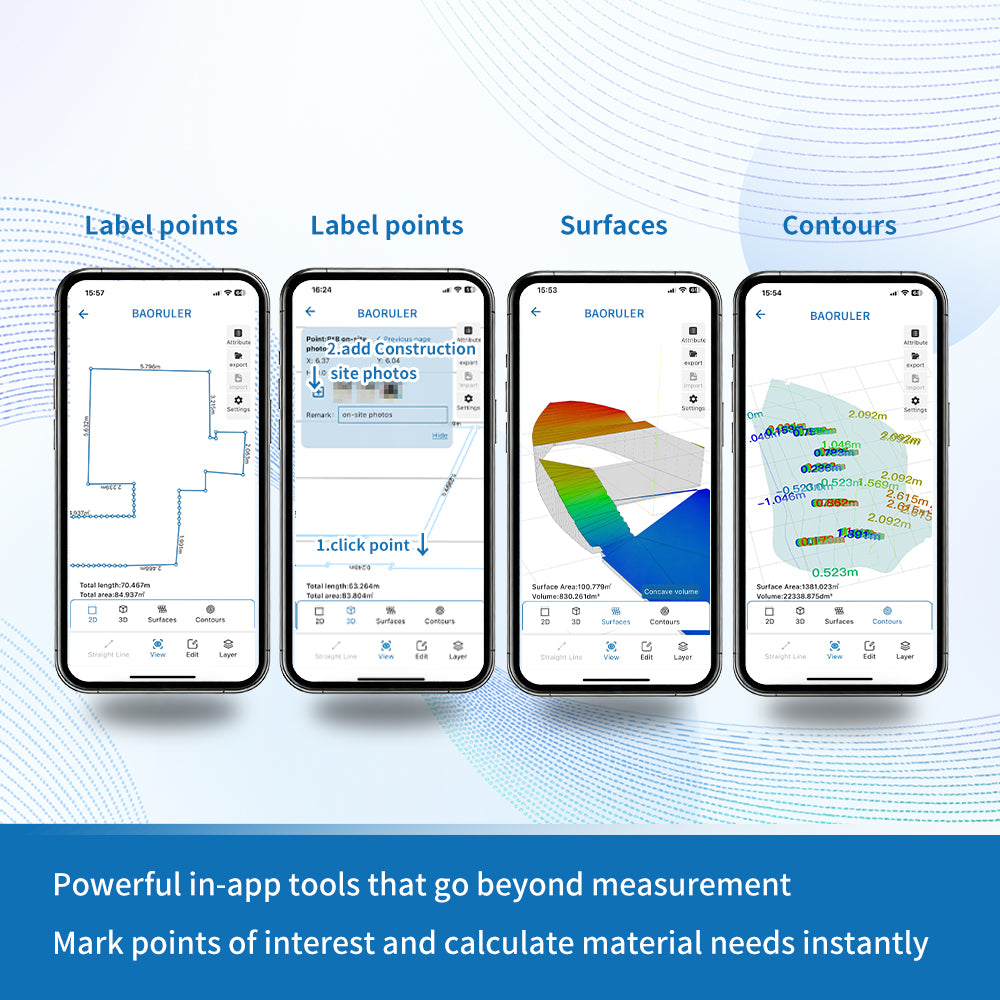 BAOTURE Motion-Based Measuring Tool – Walk & Measure Distance, Area & Perimeter, Portable Digital Measurement Device for Construction, Landscaping & DIY