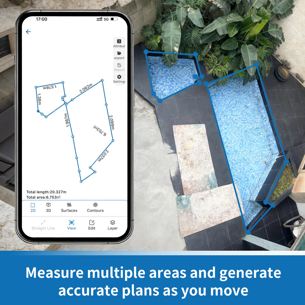 BAOTURE Motion-Based Measuring Tool – Walk & Measure Distance, Area & Perimeter, Portable Digital Measurement Device for Construction, Landscaping & DIY