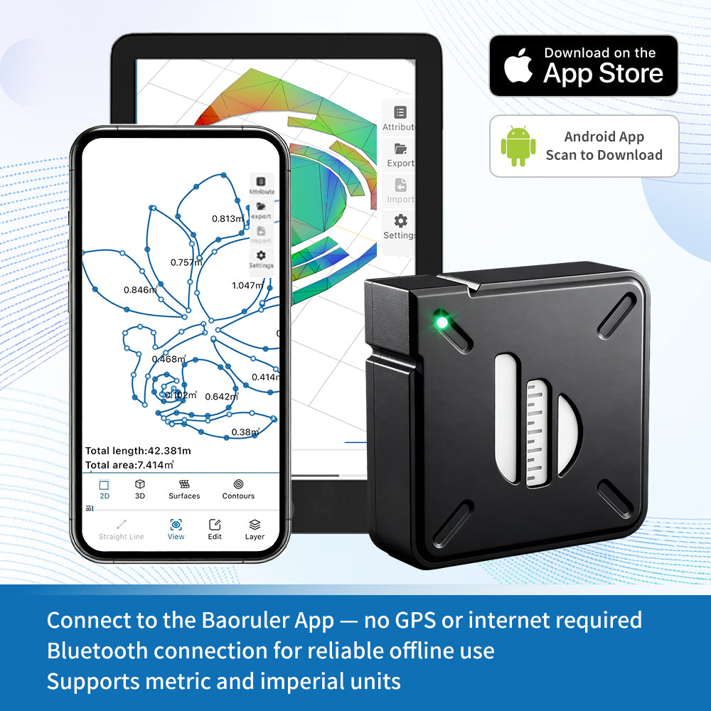 BAOTURE Motion-Based Measuring Tool – Walk & Measure Distance, Area & Perimeter, Portable Digital Measurement Device for Construction, Landscaping & DIY